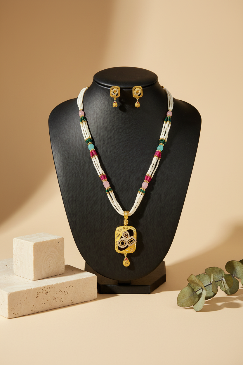 Golden pendent Set With Matching Earrings DB00060