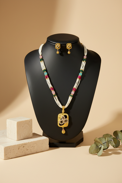Golden pendent Set With Matching Earrings DB00060