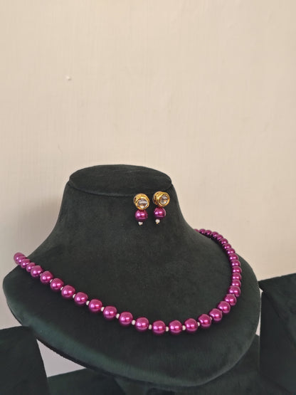 Purple Pearl With Golden Metal Earrings