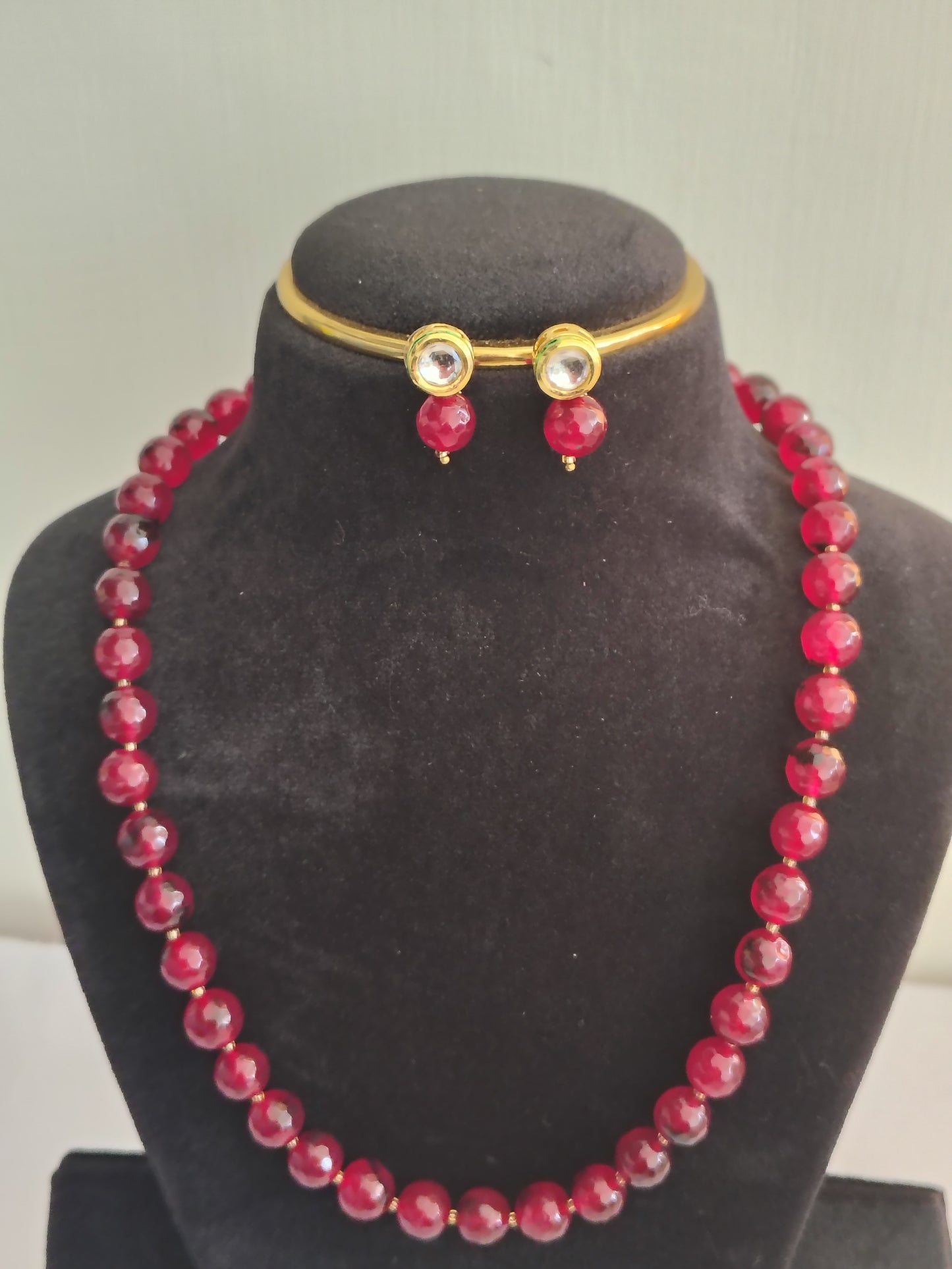 Onyx Maroon Bigger Faceted Bead Necklace & Earring Set