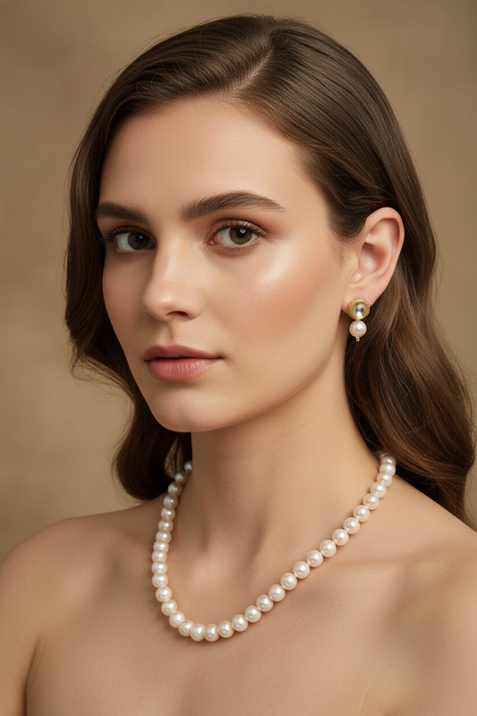 Pink And White Pearl Combination Necklace With Metal Earrings DB00444