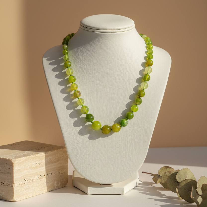 Earthtone Bright Green Dragon Vein Agate Beaded Necklace