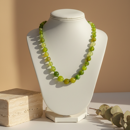 Earthtone Bright Green Dragon Vein Agate Beaded Necklace