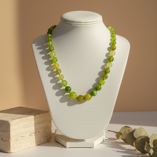 Earthtone Bright Green Dragon Vein Agate Beaded Necklace