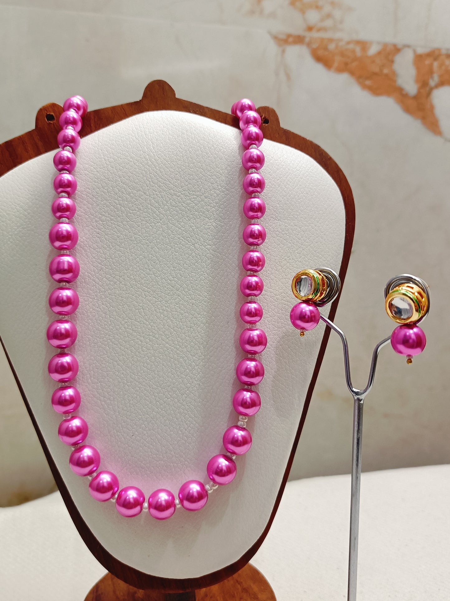 Bright Pink Pearl With Golden Metal Earrings DB00372
