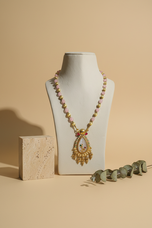 Pink & Golden Shade Long Necklace DB00053