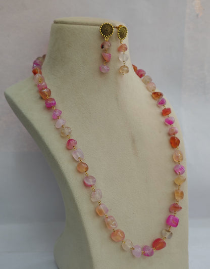 Pink Multi colour Stone Look Necklace & Earring Set DB00212