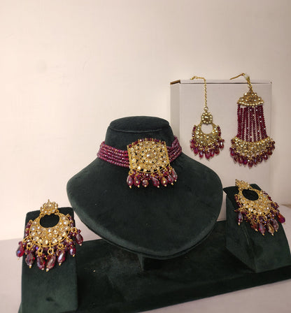 Royal Maroon Choker with earrings Magg Tikka & Passa