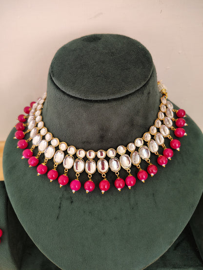 Bright Pink Kundan Set - Premium Quality