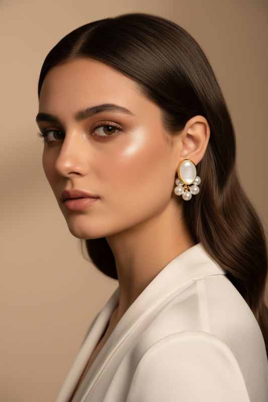 White & Golden Pearl Earrings