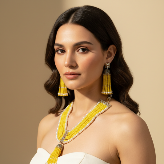 Yellow & Golden shade With  Earrings Statement Set DB00101