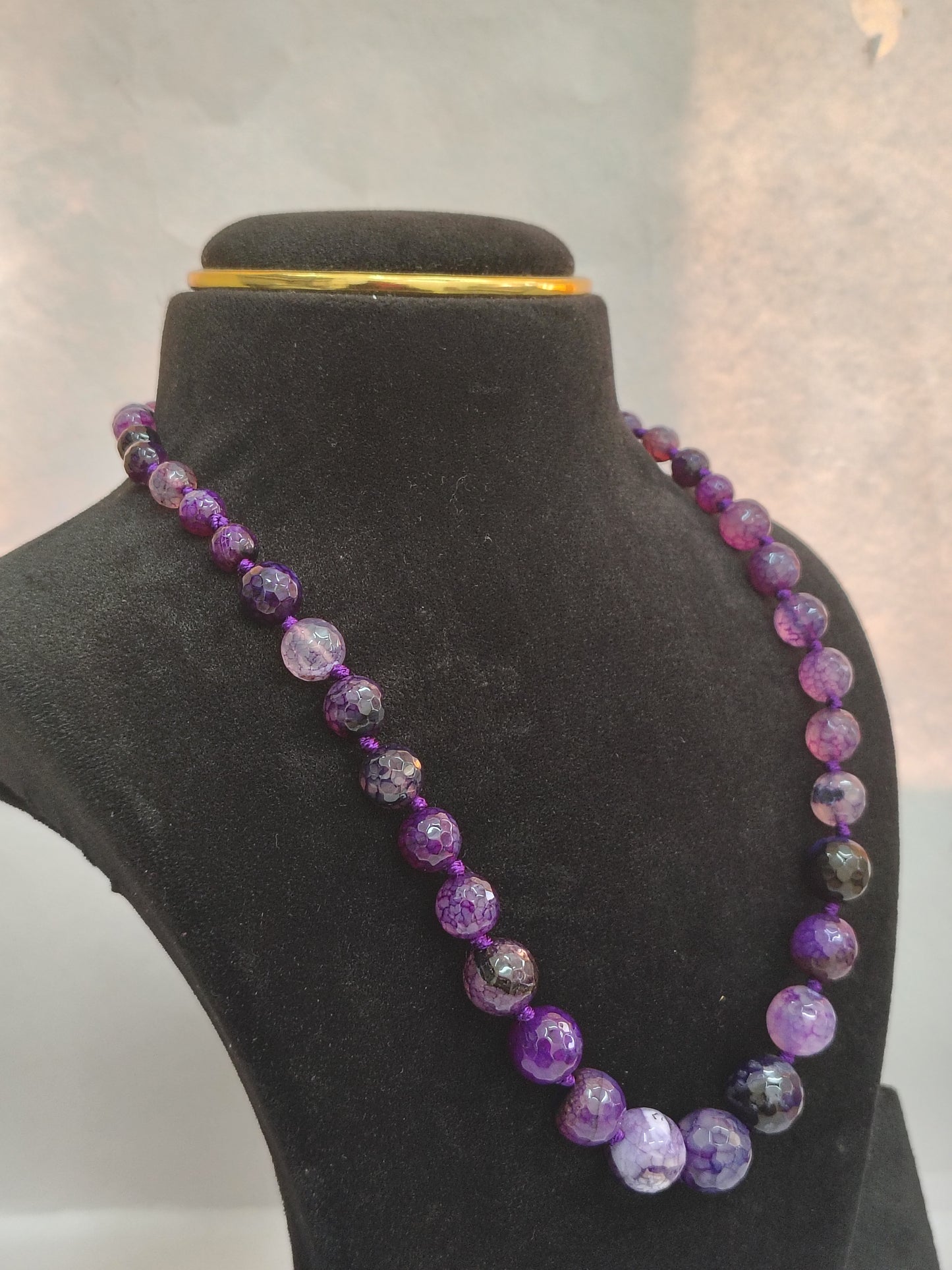Earthtone Purple Dragon Vein Agate Beaded Necklace