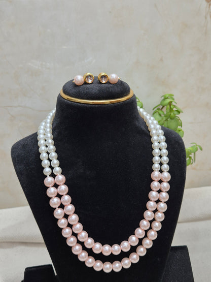 Elegant Dual-Tone Pearl Necklace & Earring Set