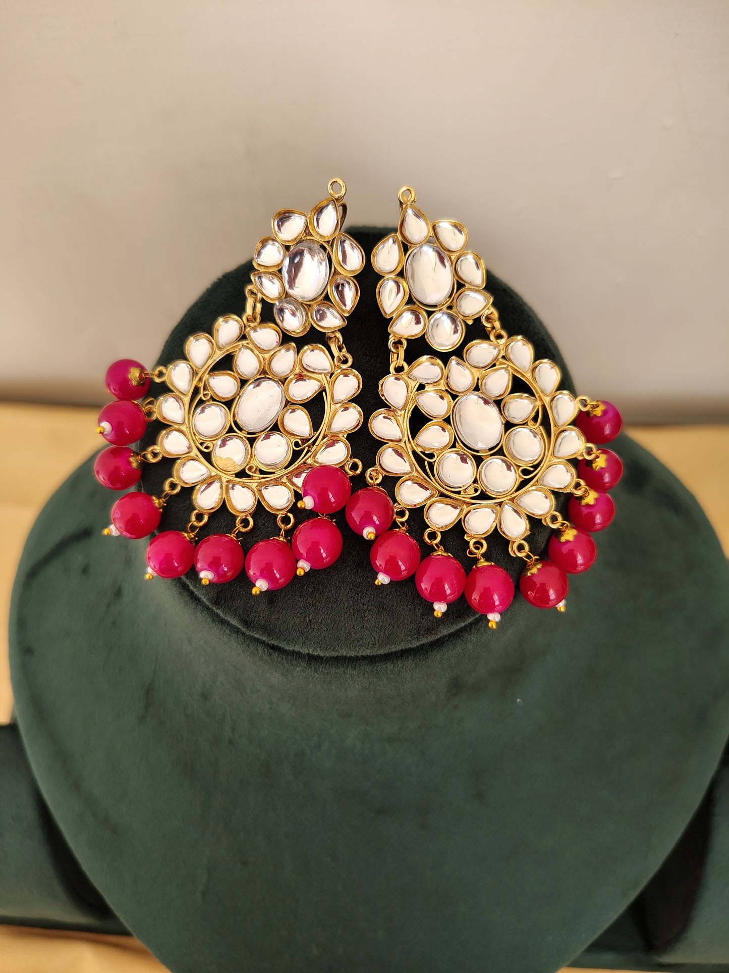 Bright Pink Kundan Set - Premium Quality