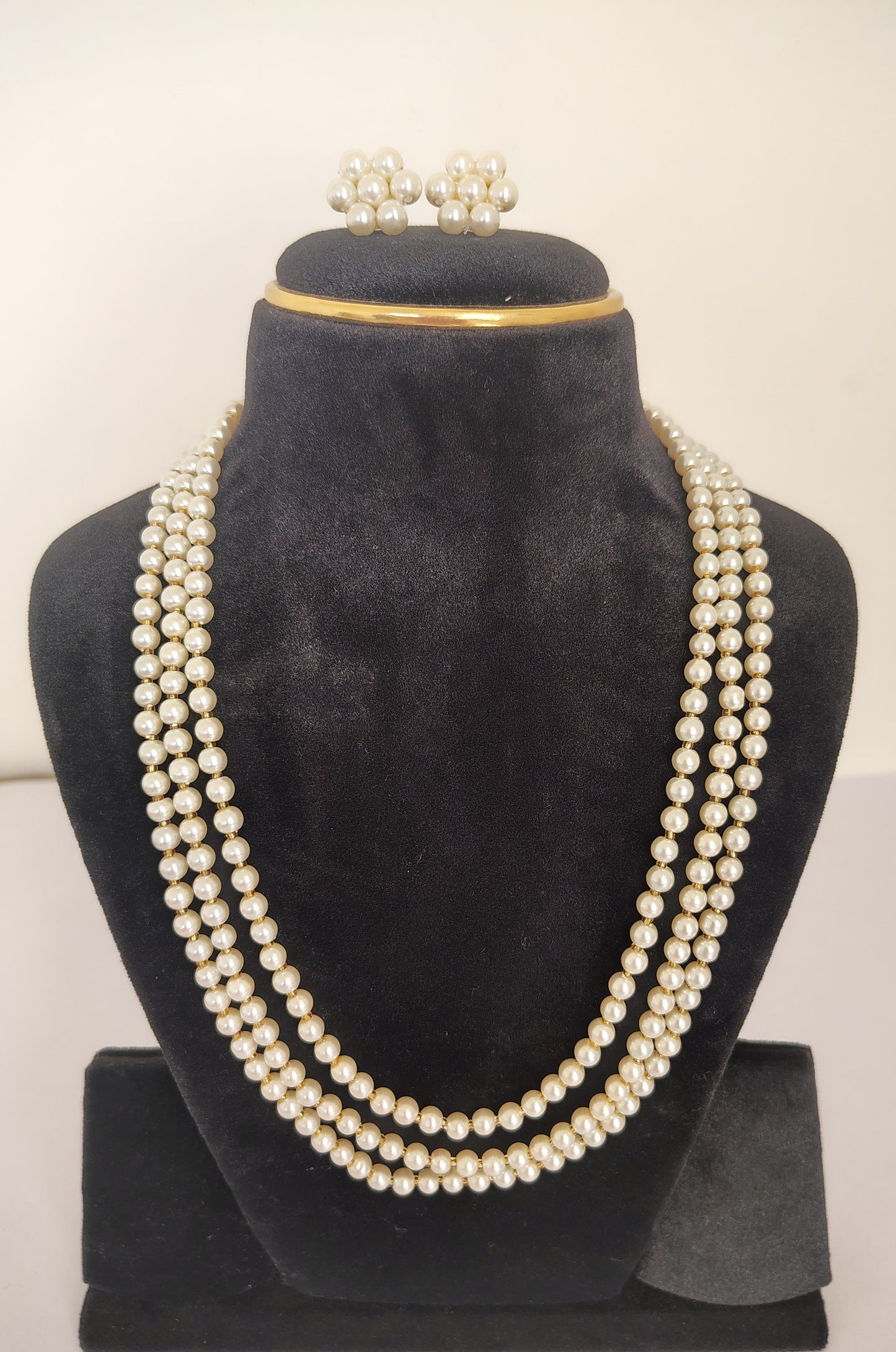 3 Strands Long White Pearl Necklace