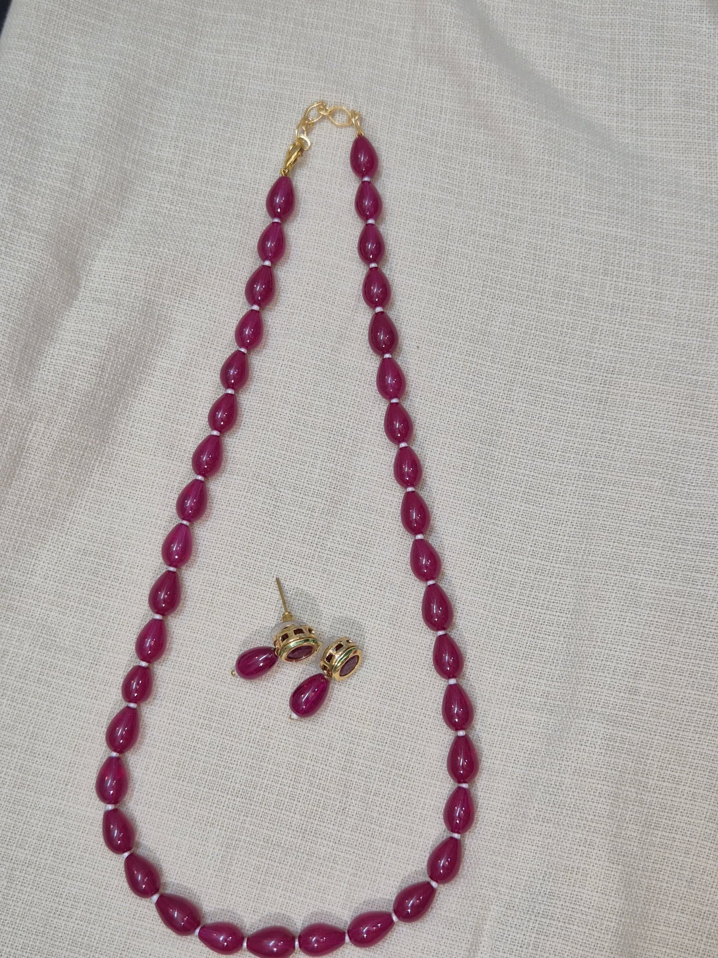 Bold Maroon Bead Necklace & Earring Set