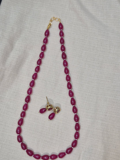 Bold Maroon Bead Necklace & Earring Set