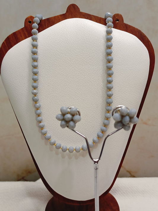 Grey Diamond Cut Bead Necklace