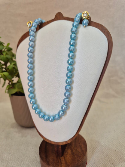 Sky Blue Pearl Necklace With Metal Earrings