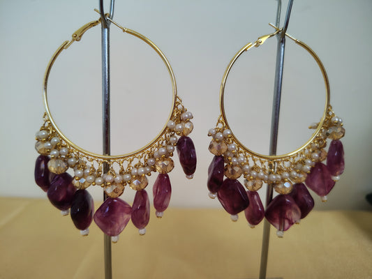 Golden Metal Hoop With Dark Rose Stone Look