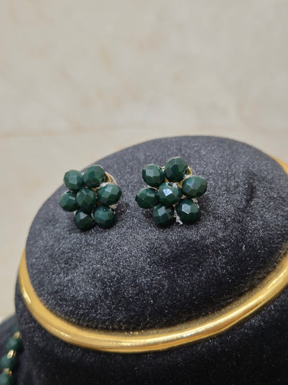 Diamond Cut Sparkling Emerald-Green Bead Necklace and Earring Set