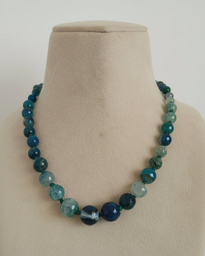 Oceanic Teal & Green Agate Beaded Statement Necklace