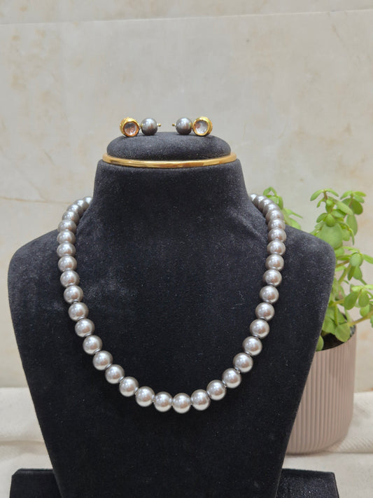 Grey Shade Pearl Necklace & Earrings Set