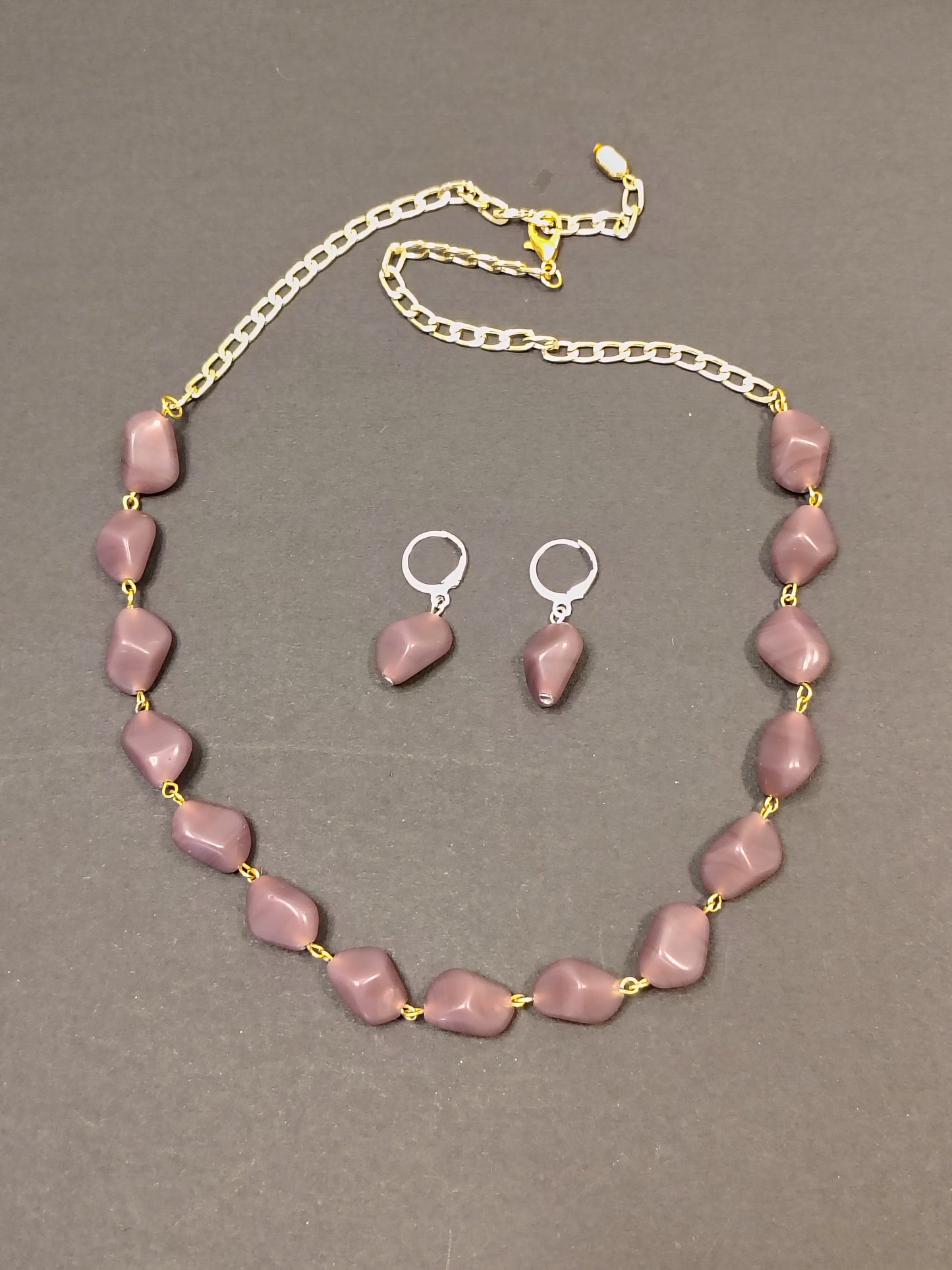 Light Purple Beads Necklace With Earrings