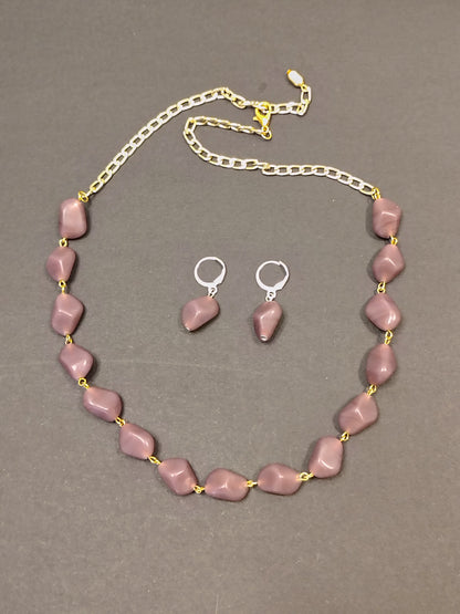 Light Purple Beads Necklace With Earrings