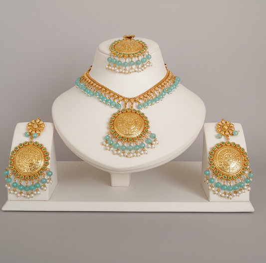 Royal Temple Coin Necklace Set with Mint Beads