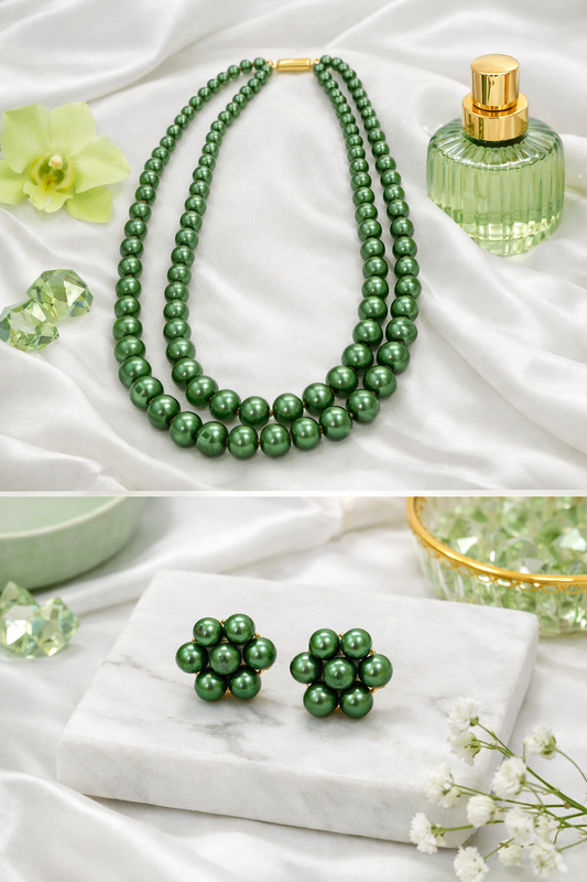 Green Shade Double Strand Pearl Necklace -G2LCode