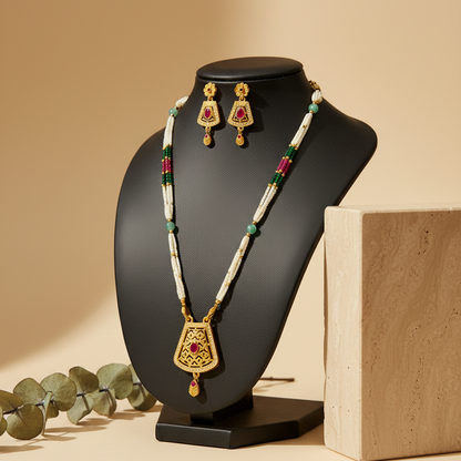 Golden Pendant Long Necklace Set DB00058