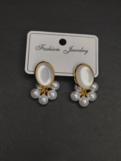White & Golden Pearl Earrings