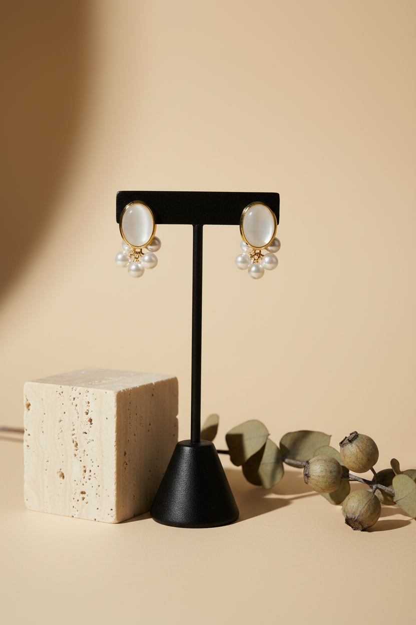 White & Golden Pearl Earrings