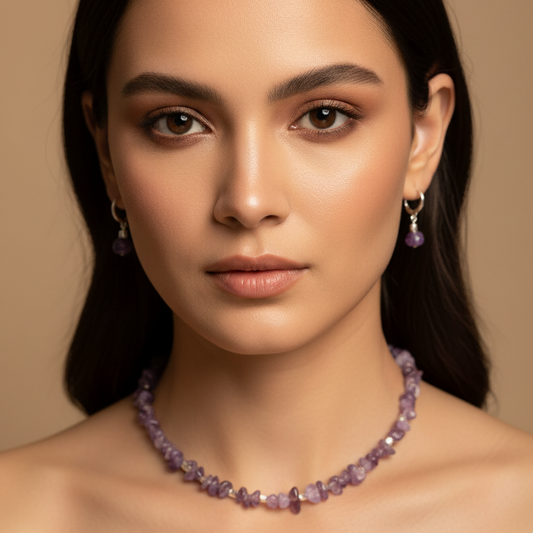 Purple stone & Necklace With Earrings