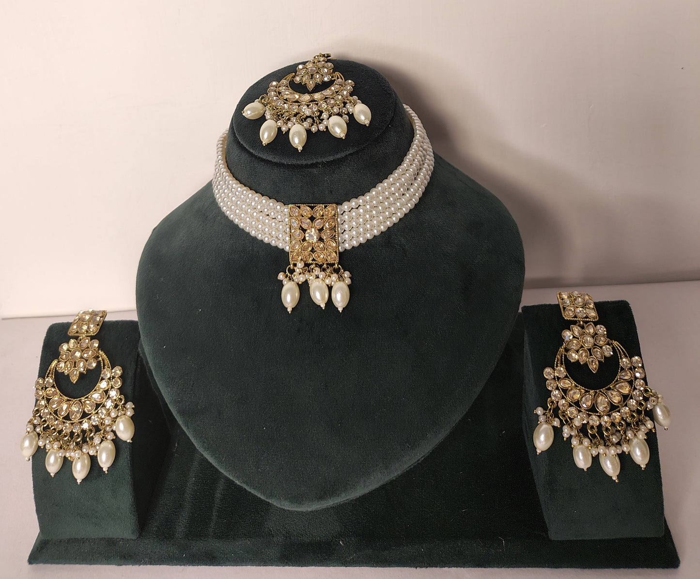 Royal Multi Strand Pearl Chocker with Earrings and Mang Tikka