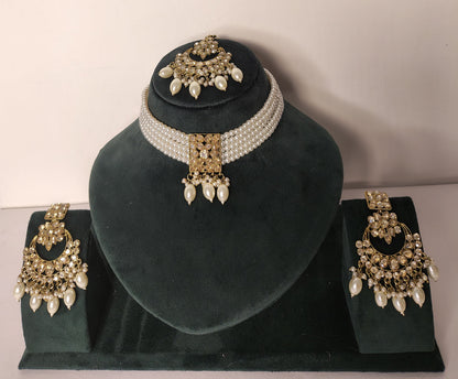 Royal Multi Strand Pearl Chocker with Earrings and Mang Tikka