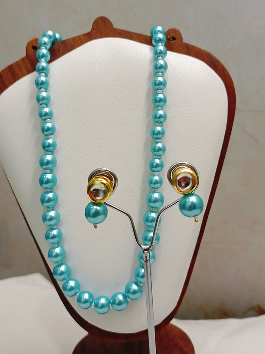 Sky Blue Pearl With Golden Metal Earrings