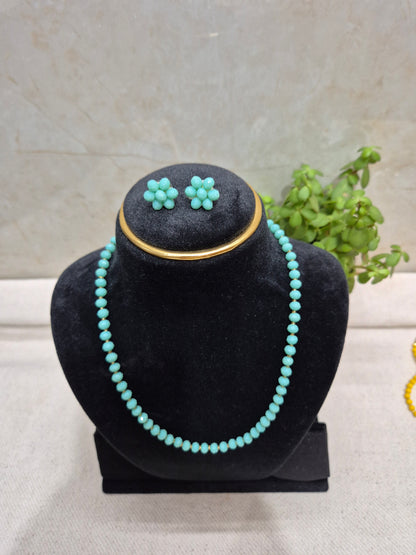 Charming Aqua Blue Diamond Cut Bead Necklace & Earring Set
