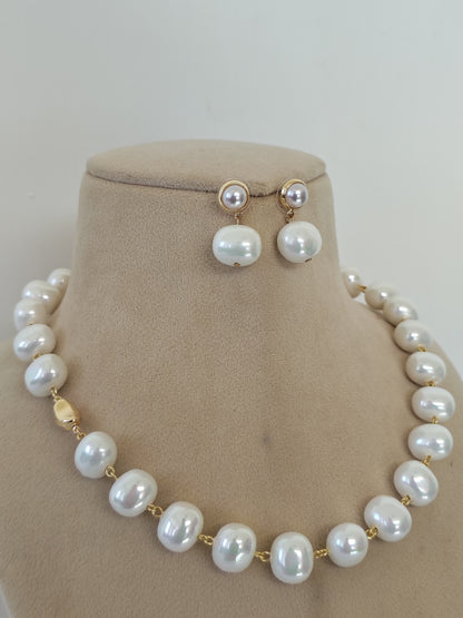 Japanese Pearl Statement Necklace & Drop Earring Set
