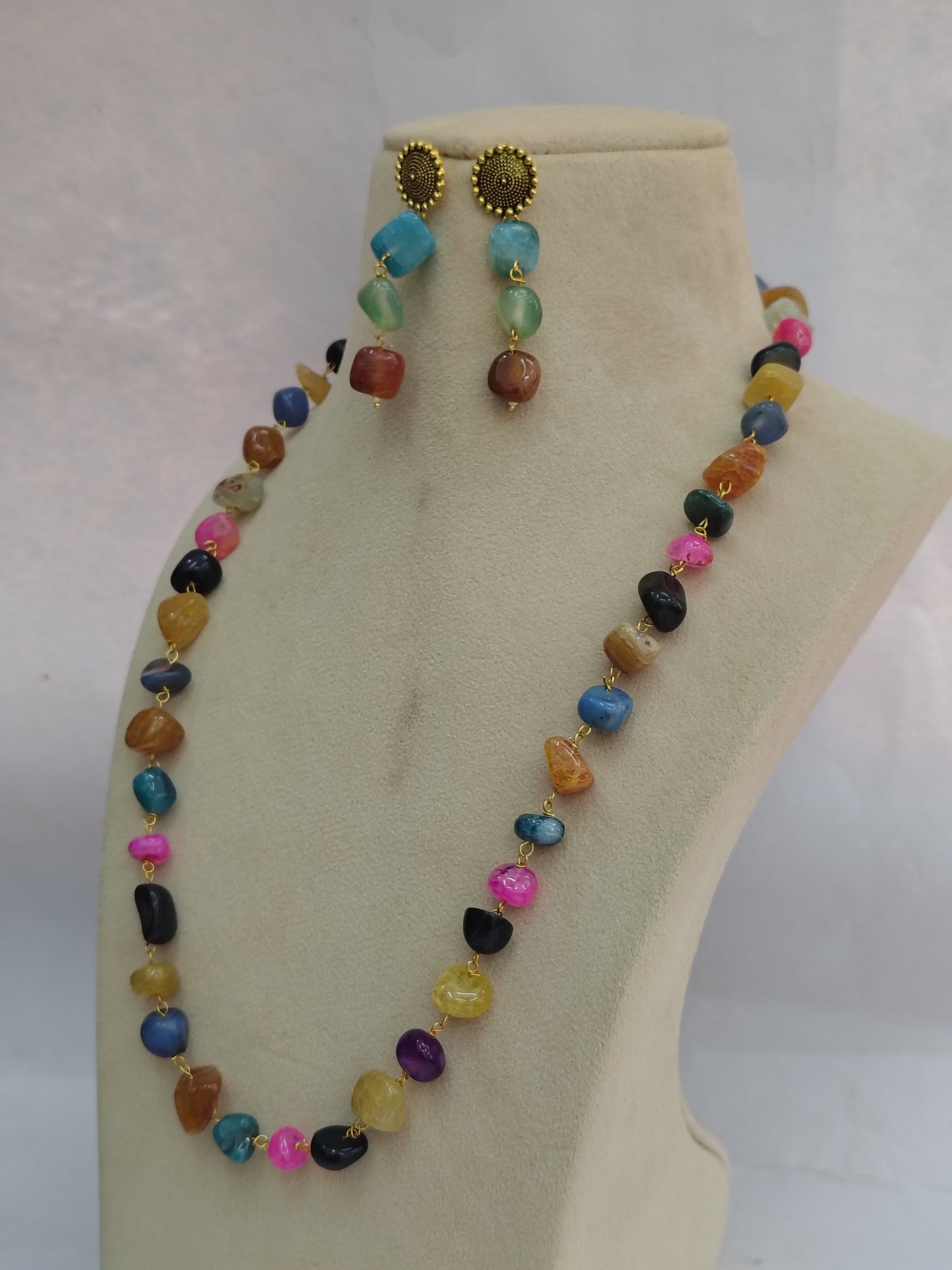 Multi colour Stone Look Necklace & Earring Set