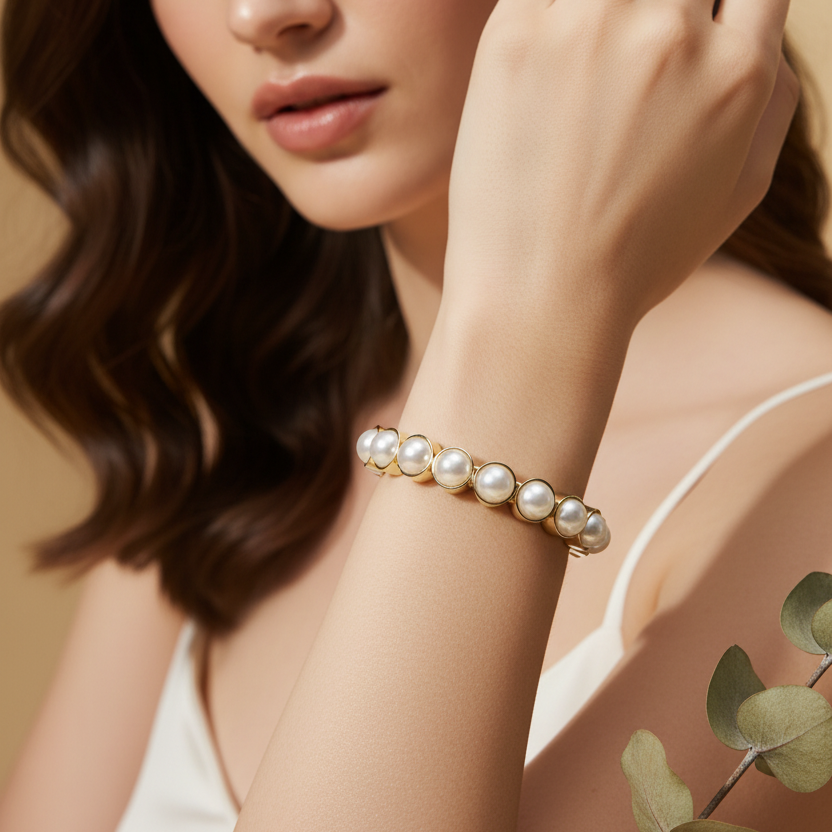 White & Golden Shade Pearl Bracelet