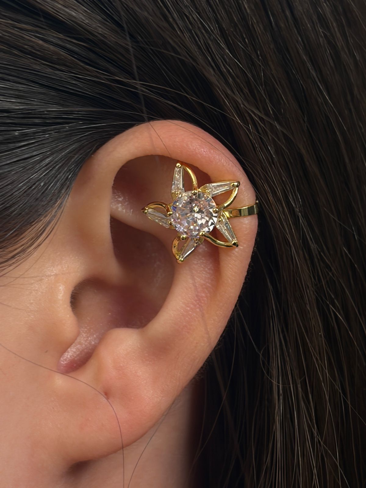 Gold Crystal Bloom Ear Cuff