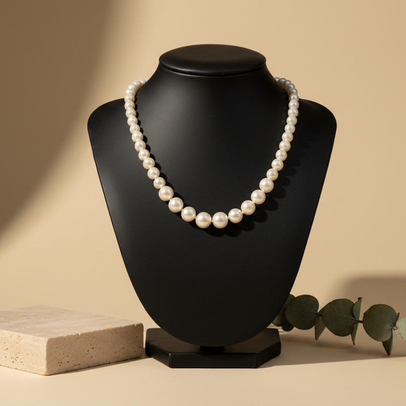 Elegant Mint  White Pearl Necklace