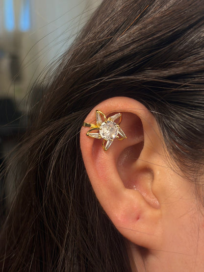 Gold Crystal Bloom Ear Cuff