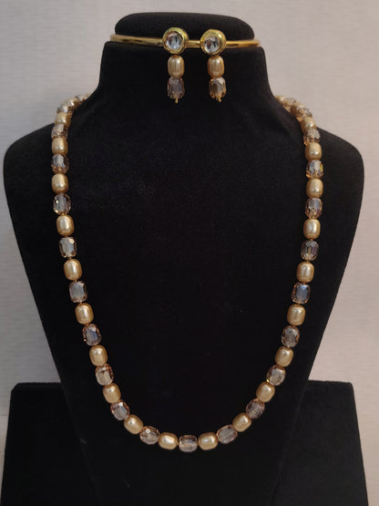 Champagne Crystal & Pearl Beaded Set