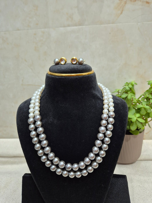 White & Grey Pearl Necklace Set