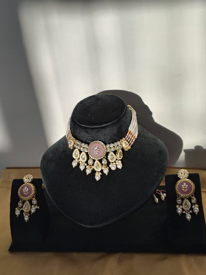 Royal Pastel Pink Choker Set with stone