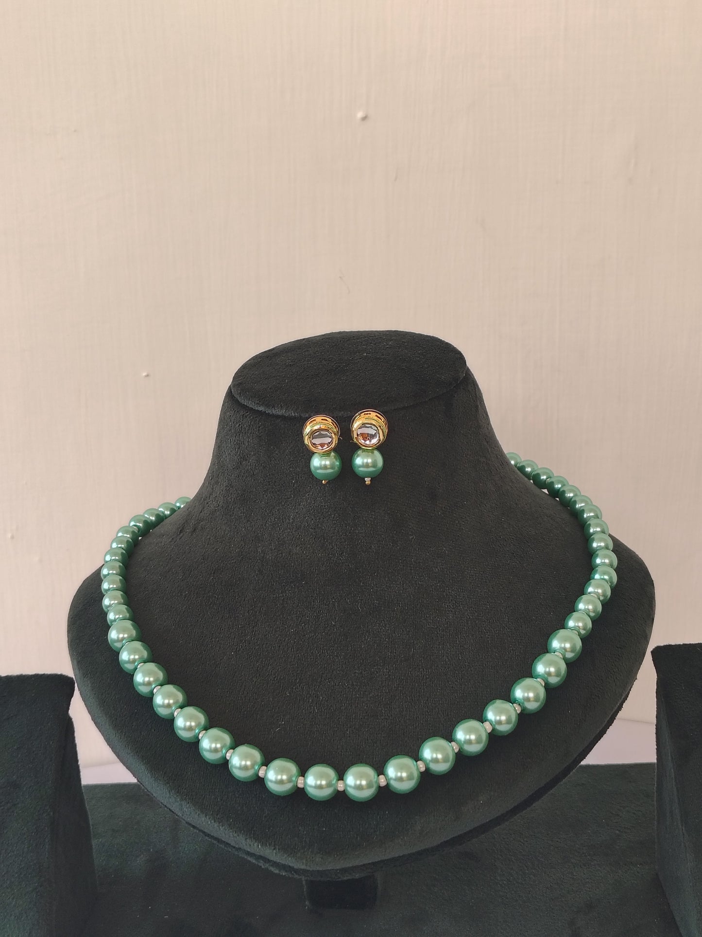 Sea Green Pearl With Golden Metal Earrings