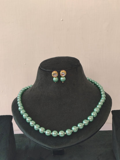 Sea Green Pearl With Golden Metal Earrings
